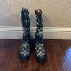 Dark turquoise golden gun women cowboy bootss